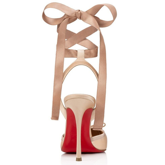Christian Louboutin Cassia Lace Up 100 Blush Nude Tie Ballet Sandal Heel Pump 37 - Picture 13 of 15